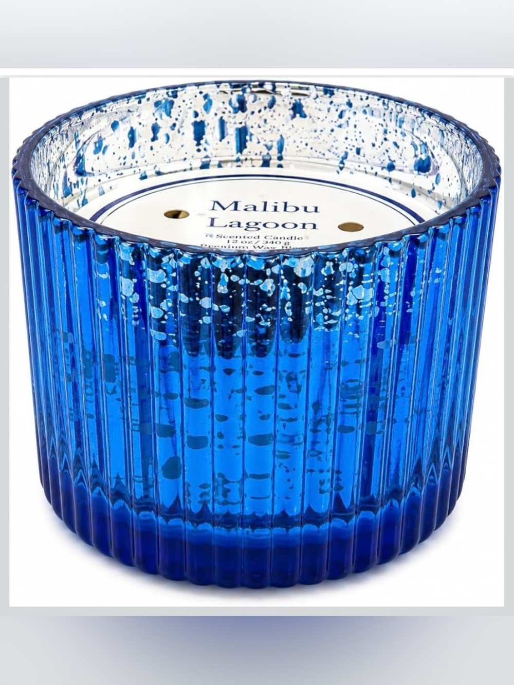 Malibu Lagoon Scented Candle in Deep Blue Ribbed Glass Jar